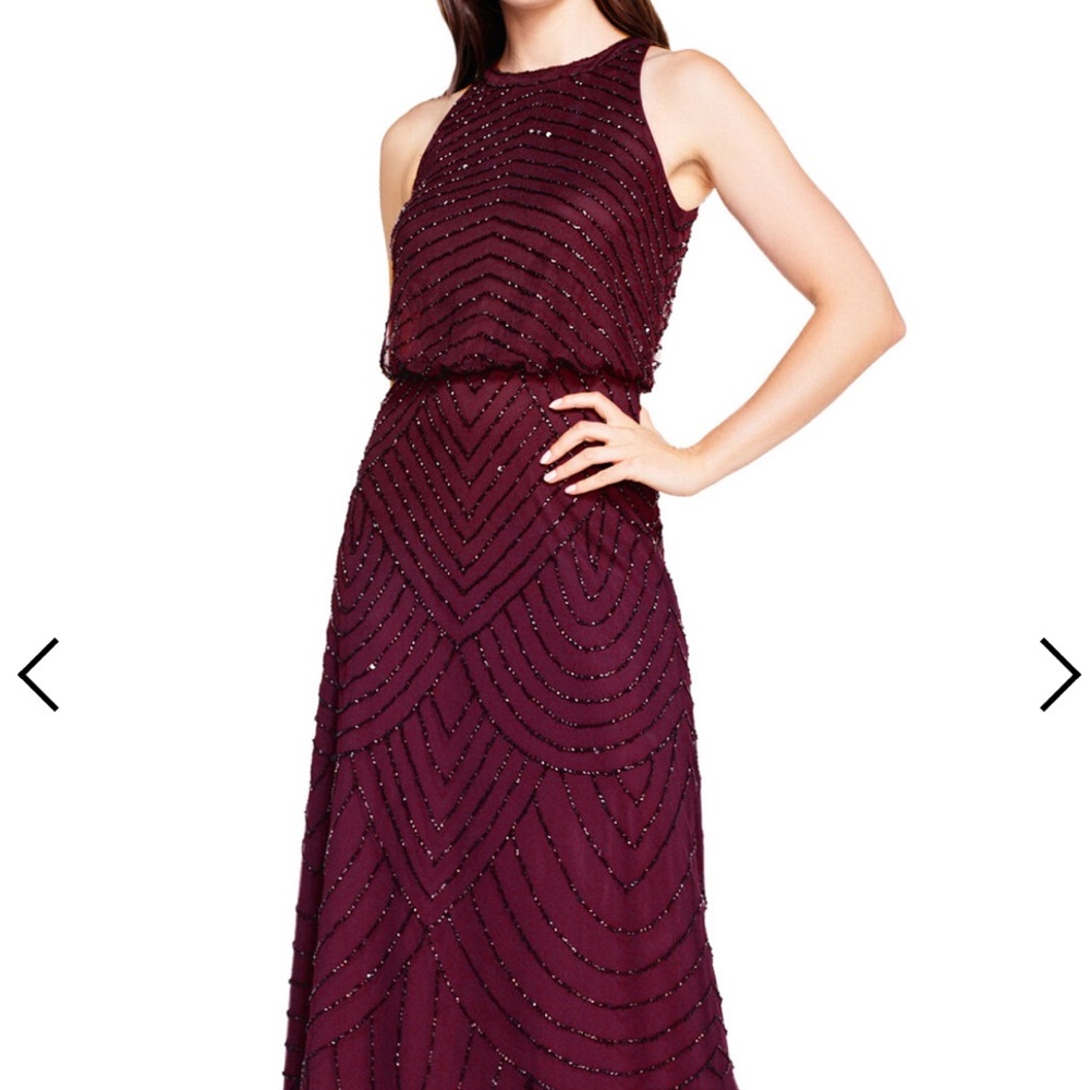 Adrianna Papell maroon beaded full length gown